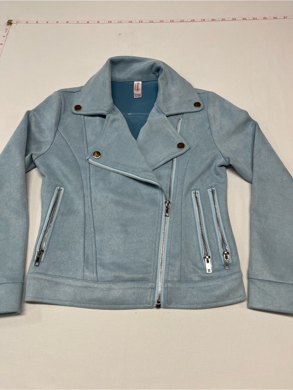 Girls' Light Blue Faux Suede Moto Jacket soft school party every day 1407